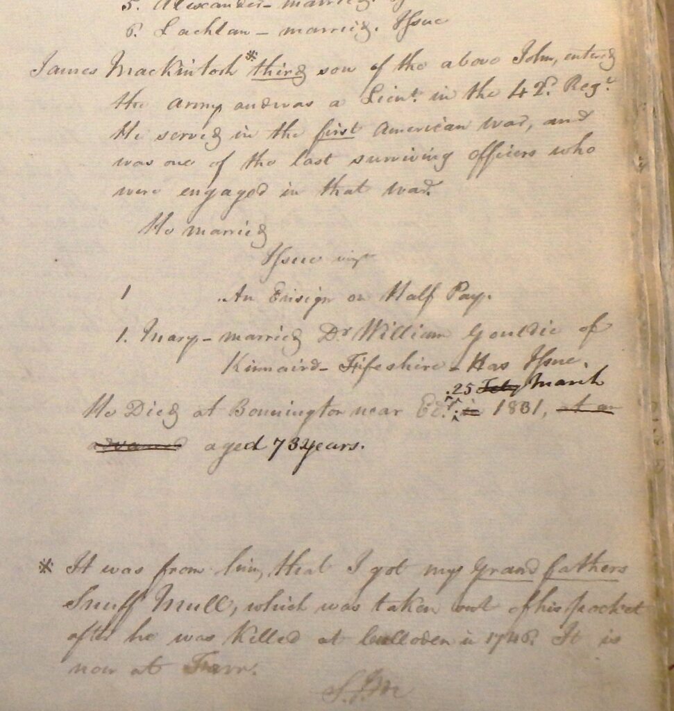 Handwritten manuscript detailing the provenance of the powderhorn